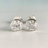 White Gold 1ctw Bezel Round Cut Lab Diamond Studs 10k