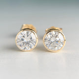 Yellow Gold 1ctw Bezel Round Cut Lab Diamond Studs 10k