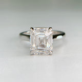 Antique Cut Emerald Lab Diamond Ring Platinum