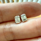 White Gold 1ctw Bezel Emerald Cut Lab Diamond Studs 10k