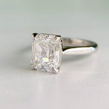 Antique Cut Emerald Lab Diamond Ring Platinum