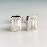 White Gold 1ctw Bezel Emerald Cut Lab Diamond Studs 10k