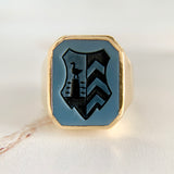 Vintage Blue Sardonyx Intaglio Signet Ring 18k