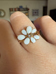 Opal and Diamond Flower Ring 14k