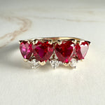 Vintage Lab Grown Ruby Heart and Diamond Band 14k