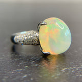 Platinum Opal Cabochon and Diamond Ring