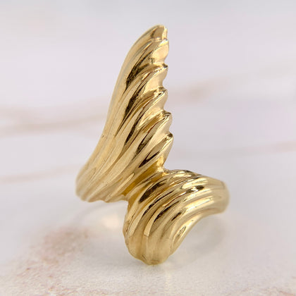 Grooved Bypass Statement Ring 14k