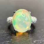 Platinum Opal Cabochon and Diamond Ring