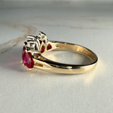 Vintage Lab Grown Ruby Heart and Diamond Band 14k