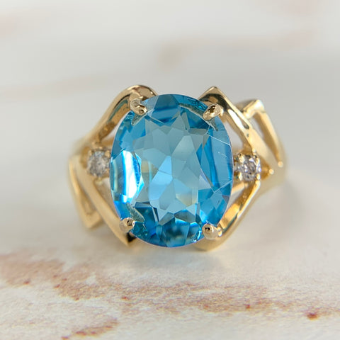 Vintage Blue Topaz and Diamond Ring 14k