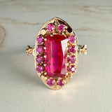 Vintage Lab Grown Ruby Shield Ring 14k