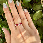 Vintage Lab Grown Ruby Heart and Diamond Band 14k