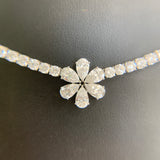Platinum 24.5ctw Lab Diamond Flower Tennis Necklace 16.5"