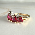 Vintage Lab Grown Ruby Heart and Diamond Band 14k