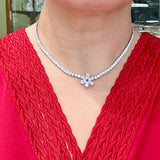Platinum 24.5ctw Lab Diamond Flower Tennis Necklace 16.5"