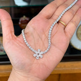 Platinum 24.5ctw Lab Diamond Flower Tennis Necklace 16.5"