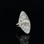 Art Deco Old Cut Diamond and Pearl Ring 14k