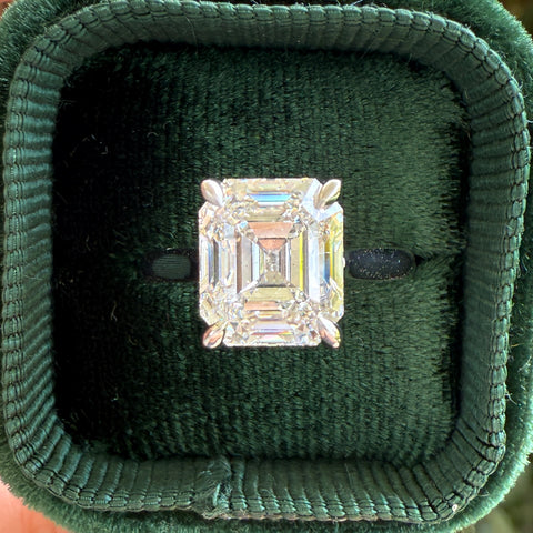 Antique Cut Emerald Lab Diamond Ring Platinum