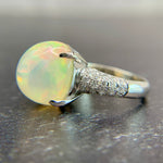 Platinum Opal Cabochon and Diamond Ring