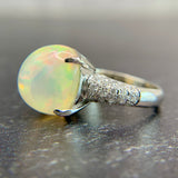 Platinum Opal Cabochon and Diamond Ring