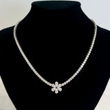 Platinum 24.5ctw Lab Diamond Flower Tennis Necklace 16.5"