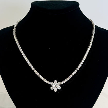 Platinum 24.5ctw Lab Diamond Flower Tennis Necklace 16.5"
