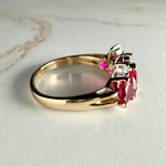 Vintage Lab Grown Ruby Heart and Diamond Band 14k