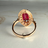 Vintage Lab Grown Ruby Shield Ring 14k