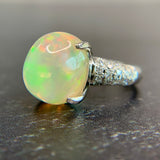 Platinum Opal Cabochon and Diamond Ring