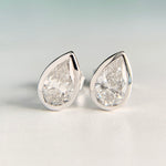 White Gold 1ctw Bezel Pear Cut Lab Diamond Studs 10k