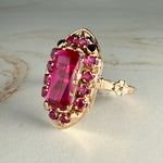 Vintage Lab Grown Ruby Shield Ring 14k