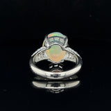 Platinum Opal Cabochon and Diamond Ring