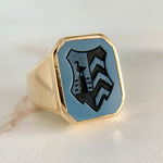 Vintage Blue Sardonyx Intaglio Signet Ring 18k