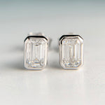 White Gold 1ctw Bezel Emerald Cut Lab Diamond Studs 10k