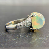 Platinum Opal Cabochon and Diamond Ring