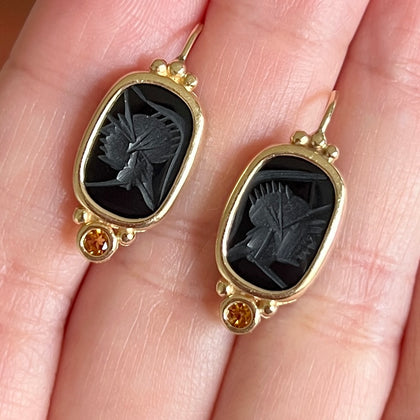 Onyx and Citrine Roman Soldier Earrings 14k