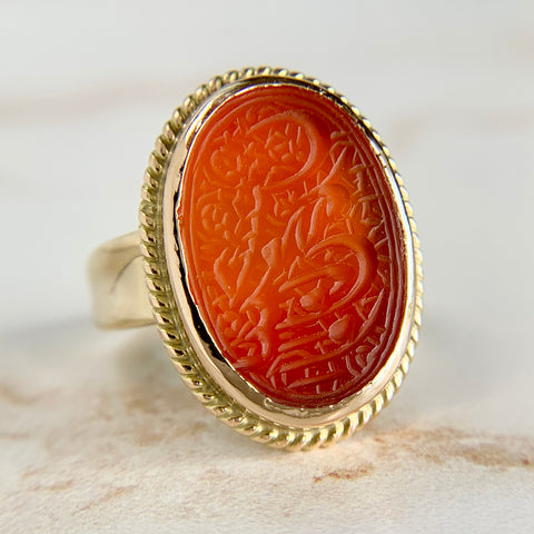 Vintage Carved Carnelian Ring With Appraisal 14k
