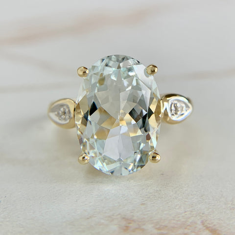 14k Yellow Gold Aquamarine and Diamond Ring with FREE Earrings