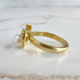 Pearl and Diamond Bow Ring 14k