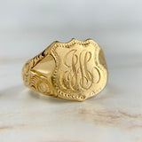 Antique "JA" Shield Signet Ring 14k