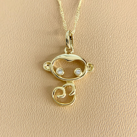 Monkey Diamond Necklace 14k