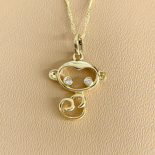Monkey Diamond Necklace 14k